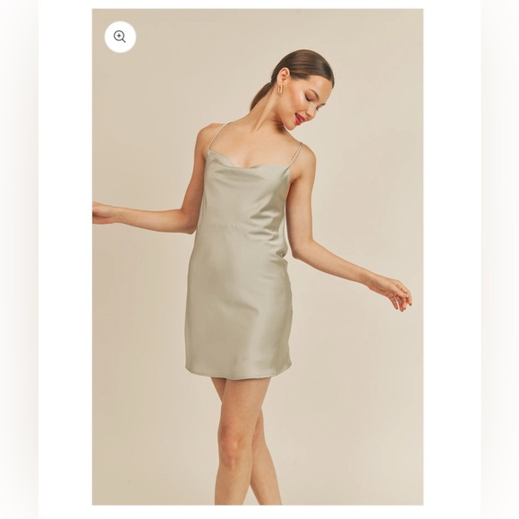 Reset By Jane Kira Cowl Neck Sleeveless Satin Slip Dress Open Back Small Wedding - Picture 7 of 14